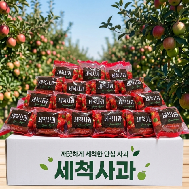 [시골청년] 개별포장 꿀사과 껍질째먹는 세척 사과, 1박스, 3kg
