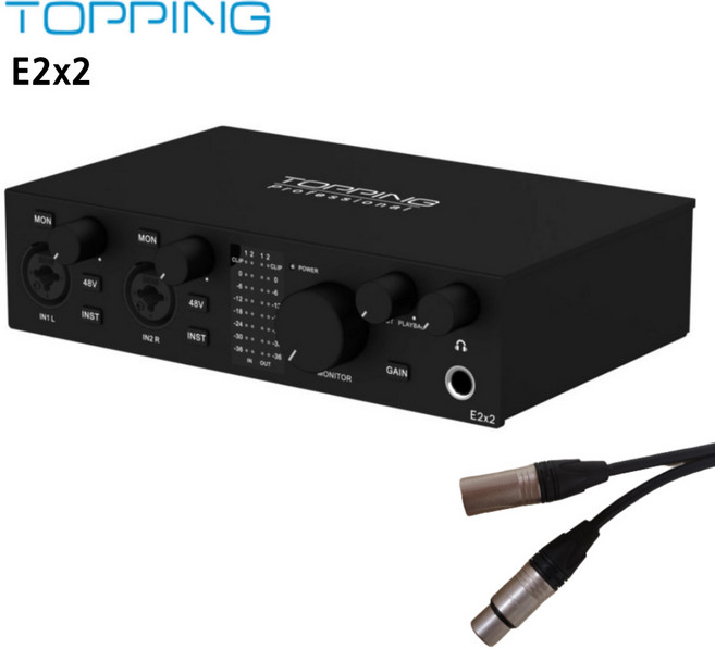 찬양랜드 Topping 국내 정품 토핑 프로 USB 오디오 인터페이스 +케이블 레코딩 보컬 녹음 방송용, BK, E2x2 +마이크 케이블