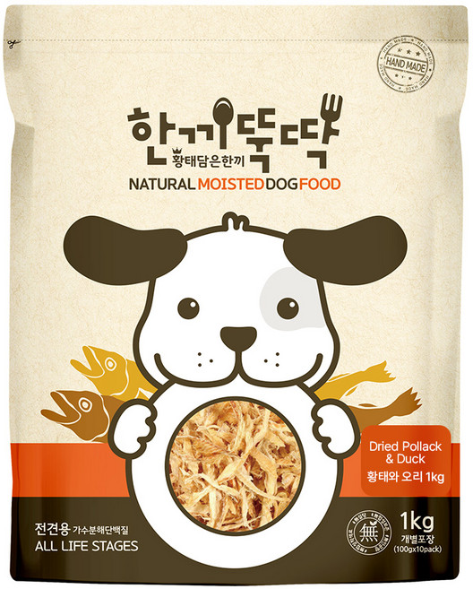 한끼뚝딱 전연령 강아지 황태담은 소프트사료, 황태+오리, 1kg, 1개