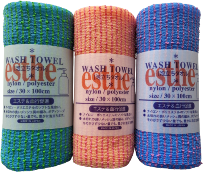 일제 일본 WBT-003 에스더 소프트 부드러운 타입 샤워타올 (3개)샤워타월 목욕 거품, 혼합 색상, 1개입, 3개