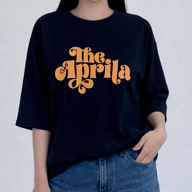 릴리아 레터링 7부 소매 반팔 캐쥬얼 맨투맨 티셔츠