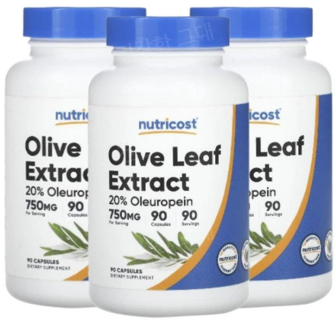 Nutricost OliveLeaf 올리브잎 750mg 90캡슐 3개 올리브리프 추출물, 90정 - 쿠팡