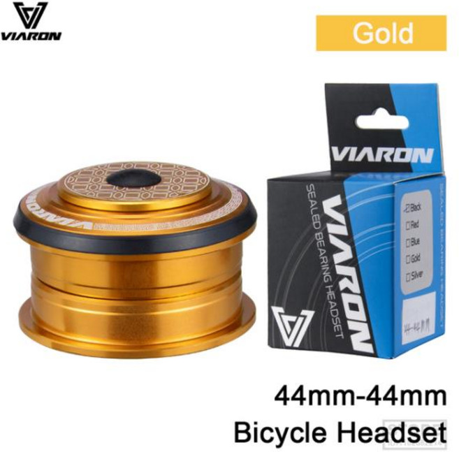 VIARON MTB 자전거 헤드셋 CNC 1-1/8 인치 34mm 밀폐 베어링 28.6mm 나사없는 스트레이트 튜브 포크용, 08 Gold 44mm, 한개옵션1