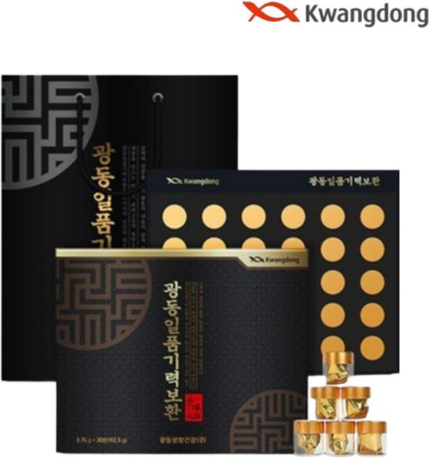 광동일품기력보환 30환 1박스 녹용 홍삼 침향함유 15가지 전통원료 황기 작양 당귀 지황 백출 오미자 산수유 원지 부모님 어르신 건강식품 명절 감사 인사 건강 선물 세트, 3.75g