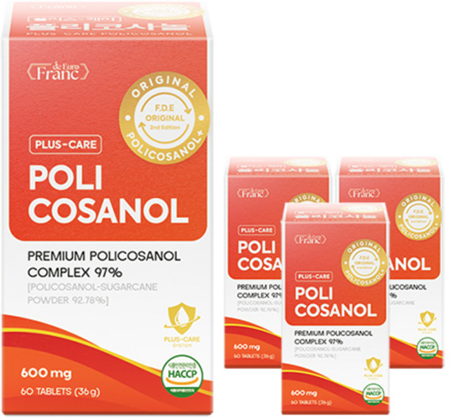 [정품] 플러스케어 폴리코사놀 117.6mg 1일 식약청 인증 해썹, 4개, 60정