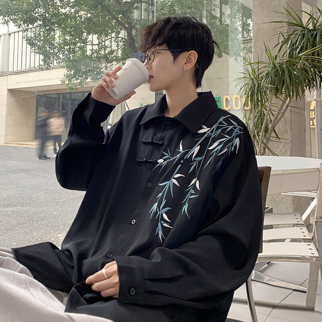 【痞帥國潮】中國風襯衫 刺繡襯衫 男士襯衫 長袖襯衫 外套男 寬鬆休閒 大碼男裝 春季新款 痞帥復古 國潮刺繡