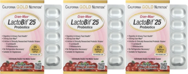 캘리포니아골드 뉴트리션 크랜맥스 락토비프 프로바이오틱스 250억CFU 식물성캡슐, 상품, 3개, 30정 - 쿠팡