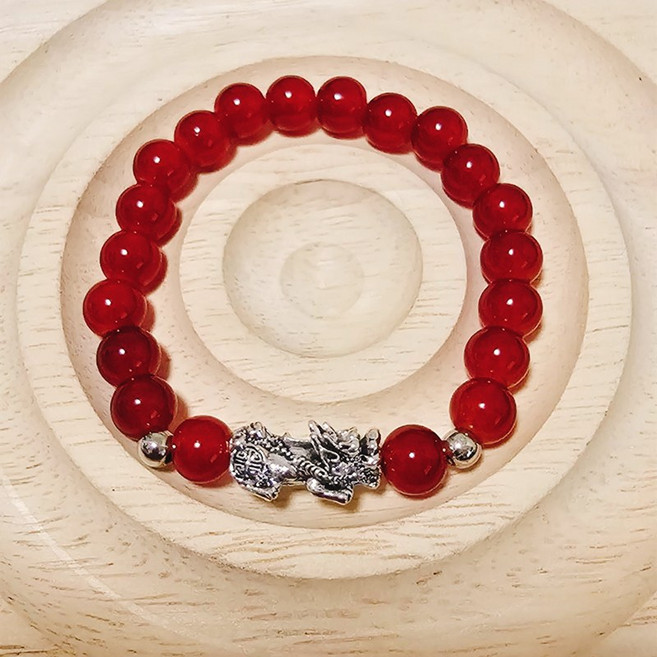 Sun_Plus 紅瑪瑙貔貅手鍊 復古泰銀設計 男士霸氣款式 8mm珠徑
