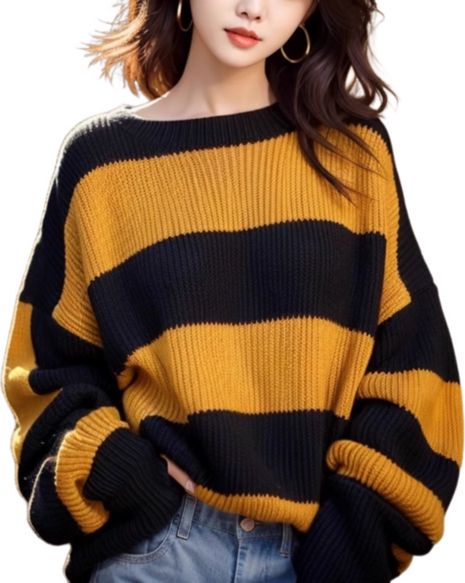 루나모드 여성 줄무늬 배색 루즈핏 니트 K0159