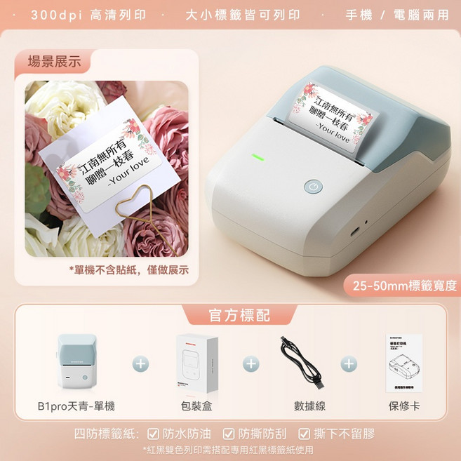精臣 B1PRO B1 標籤機 花店花卉適用 防水耐磨 藍牙無線列印, 1個, B1Pro-天青(無貼紙)高清版, B1Pro-天青(無貼紙)高清版