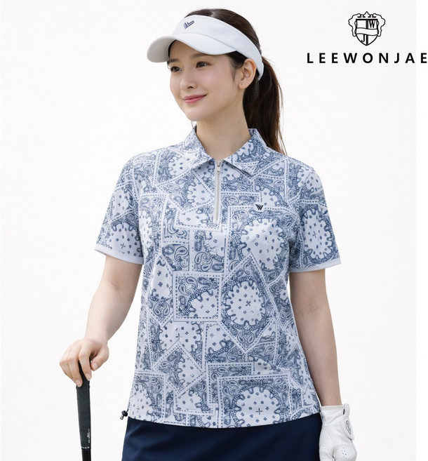 이원재 여성 골프웨어 카라 집업 반팔티셔츠