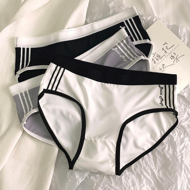 DINGLU 女內褲 日系運動風 中腰輕薄 無痕, 5條裝 黑+黑+黑+灰+白,L95-115斤, 黑,灰,白