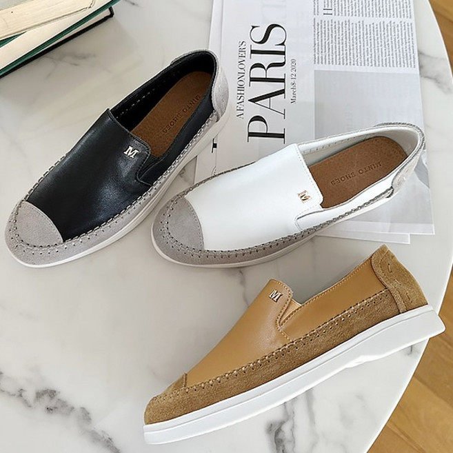 천연소가죽 여성 슬립온 로퍼 단화 3.5cm