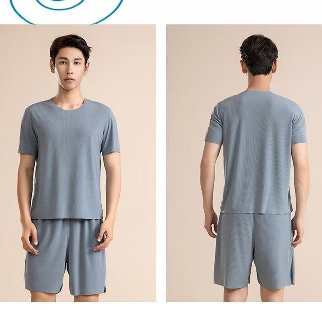 夏季涼感螺紋居家服組｜速乾圓領短袖短褲｜男士無痕寬鬆睡衣