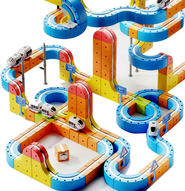 磁力車 磁吸 電動 拼裝 軌道車 DIY 積木 火車 玩具 男孩生日禮物 新年禮物 磁性拼接軌道車 聖誕禮物, 磁吸軌道車(62PS), 1個