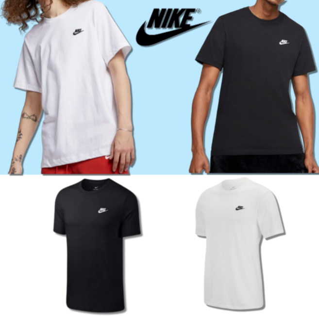 100%정품/빠른출고 나이키 NSW 클럽 반팔 티셔츠 남녀공용 데일리 캐주얼 스우시 로고 반팔티 커플티