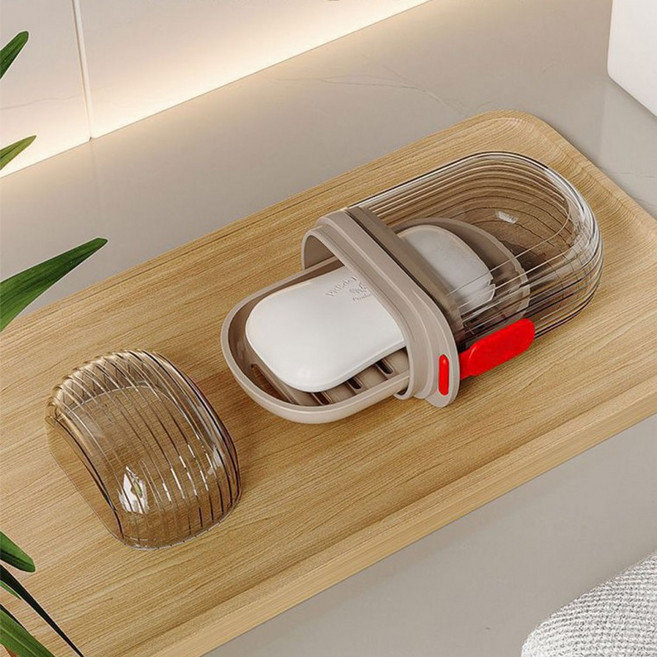 라니프 휴대용 비누 케이스 물빠짐 트레이 밀폐형, 1개, 클리어 투명