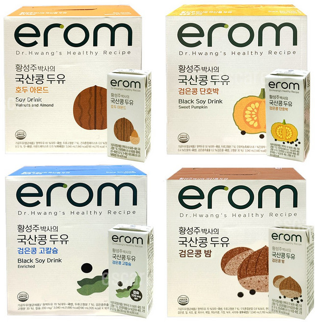 이롬 황성주 국산콩 검은콩 두유 4종 (고칼슘 검은콩/호두와 아몬드/단호박/검은콩 밤), 64개, 190ml