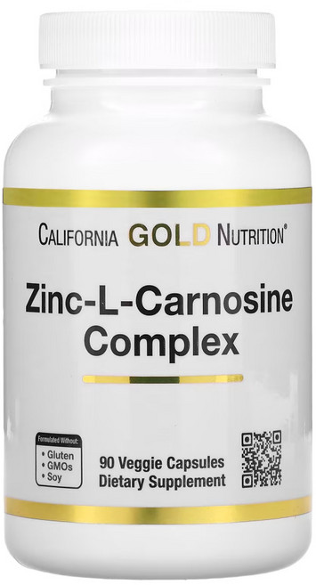캘리포니아 골드 뉴트리션 징크 아연 L-Carnosine 복합체 베지캡슐 90정 아미노산 Complex Zinc 핵산 지방세포 l-카르노신 Veggie Capsules, 90 개, 1개, 90캡슐