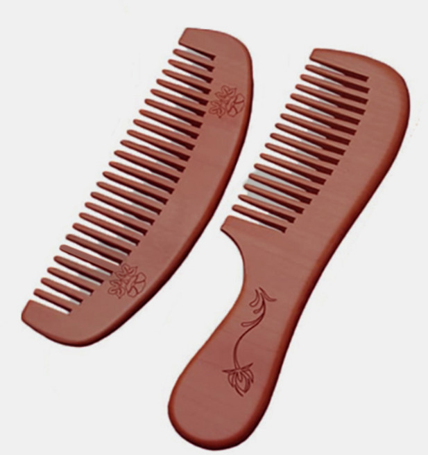 핸드메이드 내츄럴 원목 백단 복숭아나무 두피맛사지 정전기 방지 빗 2P, 굵은반달+굵은도끼, 1개