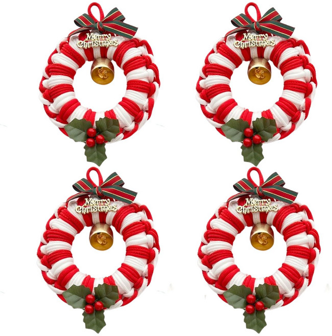 크리스마스 양말목 리스 만들기 diy 만들기 재료 미술키트, 4개, 빨강색 리스