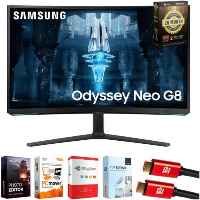 삼성 32인치 오디세이 네오 G8 4K UHD 240Hz 커브드 게이밍 모니터 번들 테크 스마트 USA 엘리트 스위트 18 2X HDMI 케이블 및 데코 기어 CPS 전용, 삼성 32인치 오디세이 네오 G8 4K UHD 240H, 1개