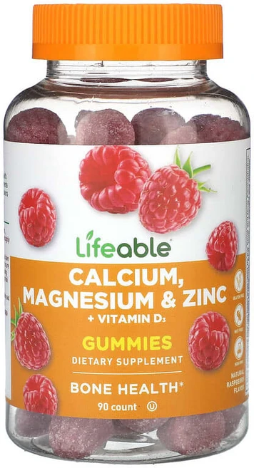 Lifeable 칼슘 마그네슘 및 아연 + 비타민D3 구미젤리 천연 라즈베리 맛 구미젤리 90개 Lifeable (라이퍼블), 90정, 1개 - 쿠팡