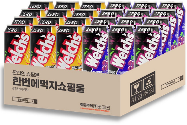 [한번에먹자] 웰치스 제로 뚱캔 혼합세트 / 포도 + 애플망고 / 각12개씩 총24캔, 24개, 355ml