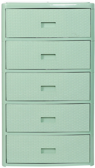 지오리빙 6143 와이드 5단 플라스틱 라탄 서랍장, 민트