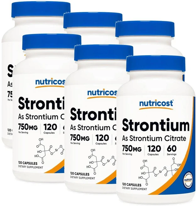 뉴트리코스트 스트론튬 750mg 캡슐 Nutricost Strontium, 120정, 6개 - 쿠팡