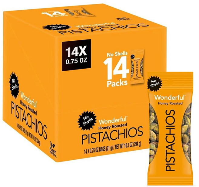 멋진 피스타치오 껍질 없음 구운 견과류 및 소금에 절인 견과류 0.75온스 봉지(14팩) 단백질 스낵 비건 이동 중에도 사용할 수 있는 개별 성인용 스낵