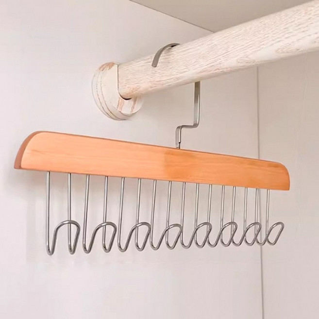 하스몰 다용도 원목 옷장 옷걸이 벨트 바지 모자 넥타이 후크걸이, 2개, 베이지