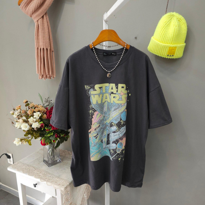 스타워즈 여성 오버핏 박스 면100% 라운드넥 반팔티셔츠