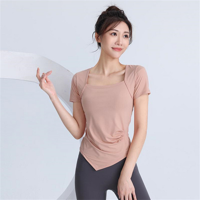 TKX 여성 요가티셔츠 반팔 스퀘어넥 신축성 좋은 슬림핏 운동 스포츠 상의 편안한 피트니스