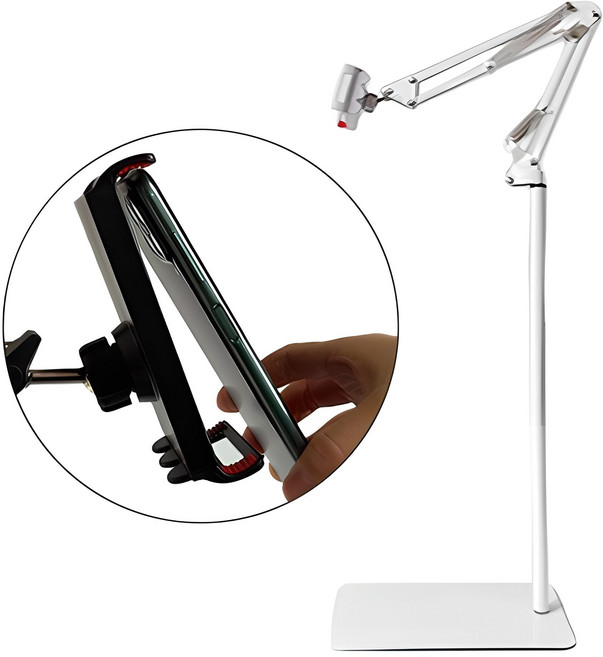 감성리빙 140cm 자바라 스탠드 탭 패드 태블릿 스마트폰 핸드폰 거치대 대형, 1개, 화이트