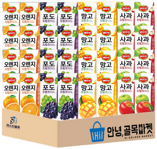 델몬트 드링크 망고 8개 포도 8개 사과 8개 파인애플 8개 총 32개 세트 *안전포장*, 1세트, 190ml