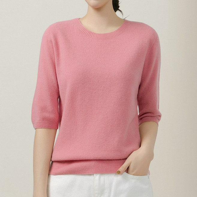 클레이스 울100% 캐시미어 친환경 라운드넥 7부 라그란 니트