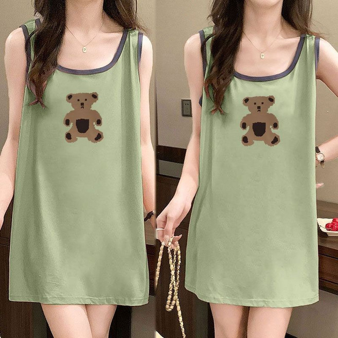 新款夏天無袖吊帶睡裙女中長款寬鬆遮肉家居服背心睡衣涼感睡裙大尺碼