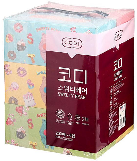 코디각티슈(베어)200매*6입, 1매