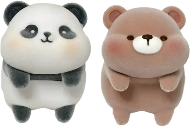 럭키데코 보들보들 귀여운 자동차 피규어, 1세트, 판다+곰