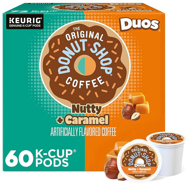 오리지널 도넛 샵 듀오 너티 카라멜 큐리그 싱글 서브 K컵 포드 미디엄 로스트 커피 96 카운트, Nutty + Caramel
