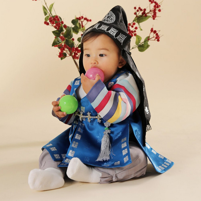 아가명주 파랑새 도령 백일한복 돌한복 세트