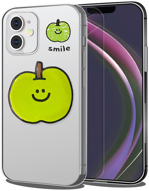 핫티몰 스마일 사과 그립톡 세트 A타입 투명 풀커버 휴대폰 케이스