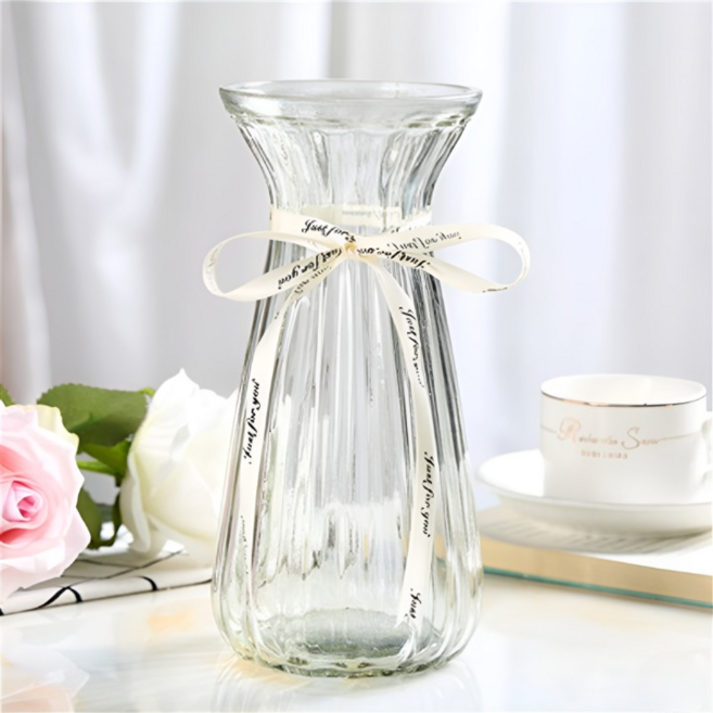 라라마을 우아한 리본 유리 꽃 화병, 투명