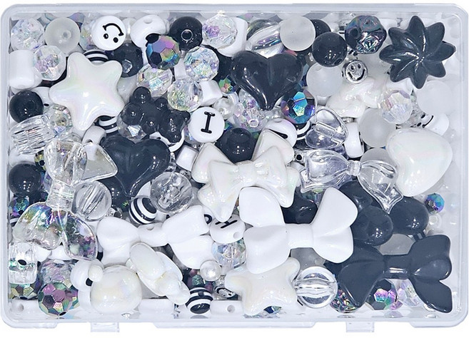 [루앤블리] 알찬 비즈 세트 부자재 대용량 파츠 볼꾸 볼펜꾸미기 팔찌 핸드폰 스트랩 키링 만들기 DIY 공예 재료 200g, 1개, 루나(블랙&화이트)