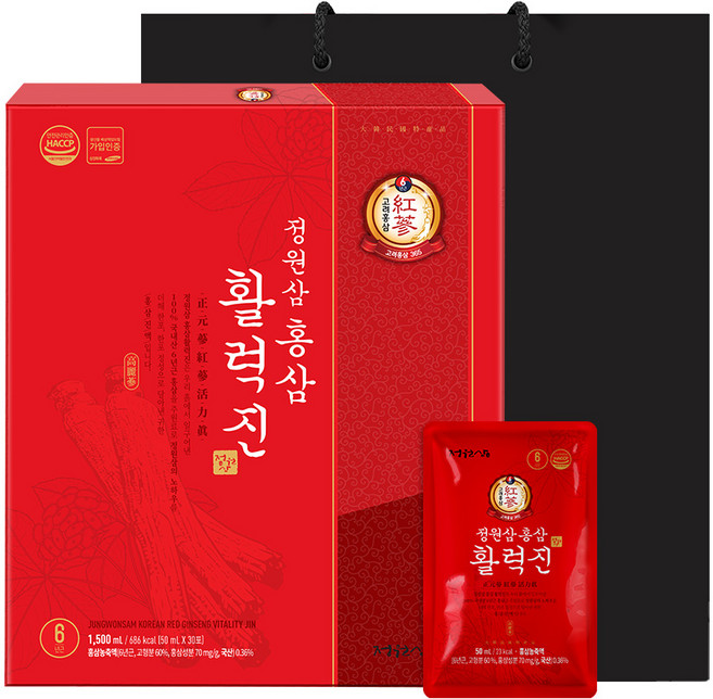 정원삼 홍삼 활력진 50ml 30포+쇼핑백 소비기한 2026.05.22, 1박스, 1.5kg