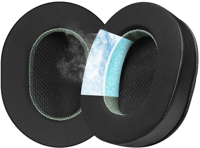 Jomwag Ice Cooling Protein 스킨 교체용 이어패드 Audio-Technica ATH-MSR7/M50X/M20X/M40X/M30X용 아이스 쿨링 단백질 스, Ice silk protein leather, 내부 그린