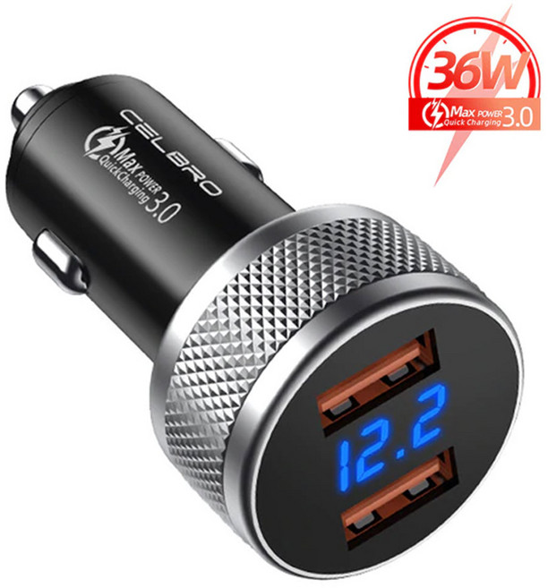 셀브로 퀄컴 QC3.0 전압표시 듀얼 USB 초고속 충전기 시거잭 차량용 스마트폰 핸드폰 충전 볼트게이지, 02_USB+USB