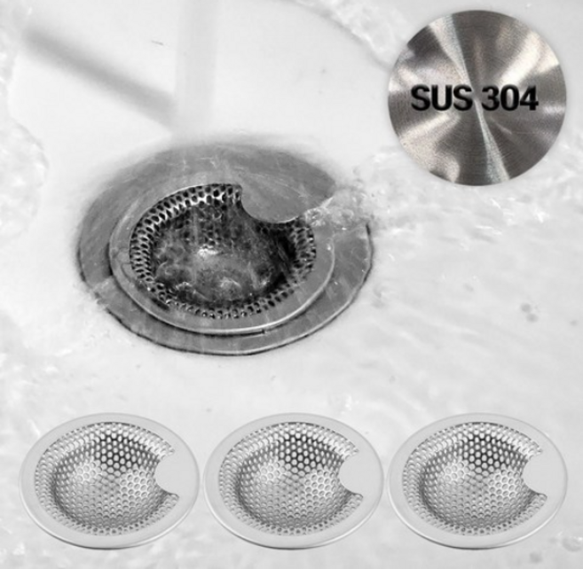 다용도 스테인리스 304 욕조 배수구 거름망 머리카락 캡 3개입 세트, 실버