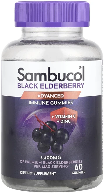 Sambucol 블랙 엘더베리 비타민 C 및 아연 함유 면역 강화 구미젤리 내추럴 베리 구미젤리 60개, Sambucol블랙엘더베리비타민C및아연함유면역강화구미젤, 1개, 60정 - 쿠팡